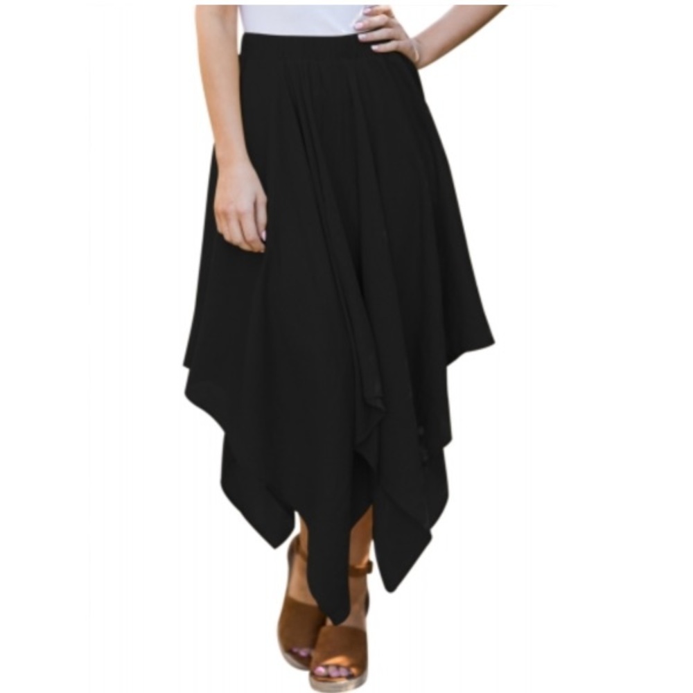 Black Irregular Hemline Midi Skirt